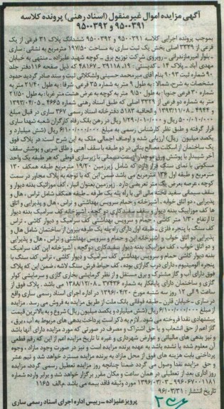 مزایده,مزایده ششدانگ پلاک سی و یک فرعی مساحت 197.50متر