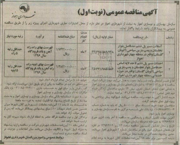 آگهی مناقصه عمومی, مناقصه آسفالت مسیر پل ششم حد فاصل بلوار نخلستان و پمپ بنزین سیاحی... نوبت اول