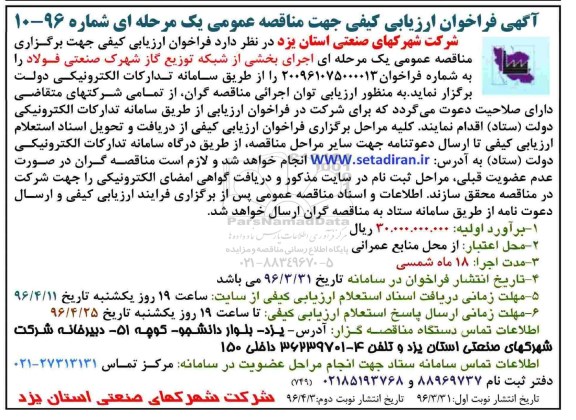 آگهی فراخوان ارزیابی کیفی , فراخوان اجرای بخشی از شبکه توزیع گاز نوبت دوم