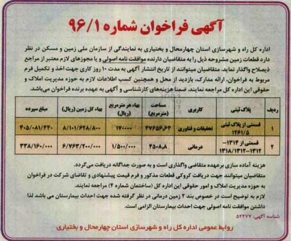 مزایده,مزایده واگذاری پلاک ثبتی کاربری تحقیقات و فناوری و درمانی