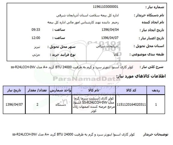 استعلام کولر گازی اسنوا اینورتر