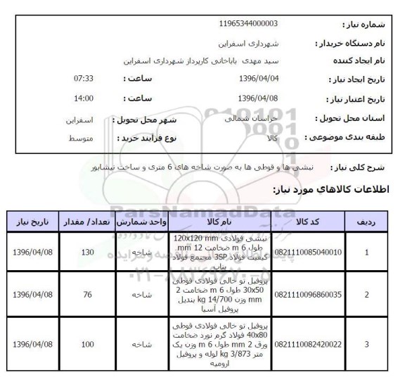 استعلام, استعلام نبشی فولادی - پروفیل