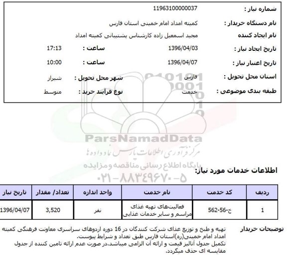 استعلام , استعلام تهیه غذای مراسم و سایر خدمات غذایی