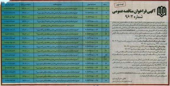 آگهی فراخوان مناقصه عمومی , مناقصه اجرای استانداردسازی سیستم گرمایشی نوبت دوم