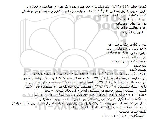 فراخوان تهیه مصالح و احداث تصفیه خانه فاضلاب روستای بیرق شهرستان تبریز
