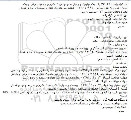 فراخوان , فراخوان انجام خدمات مهندسی طراحی بروز رسانی اطلاعات GIS شبکه