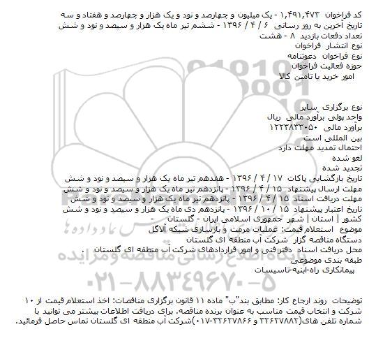 دعوتنامه عملیات مرمت و بازسازی شبکه
