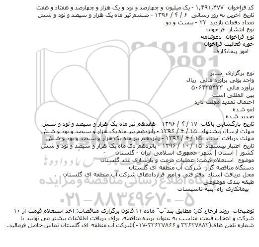 فراخوان عملیات مرمت و بازسازی سد گلستان