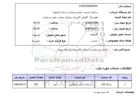 استعلام, استعلام اجرای زیرسازی و آسفالت کمربندی