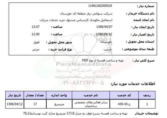 استعلام تهیه و ساخت قفسه از نوع MDF