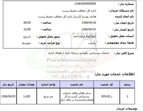 استعلام, استعلام خدمات پشتیبانی نگهبانی سرایه داری از فضای اداری