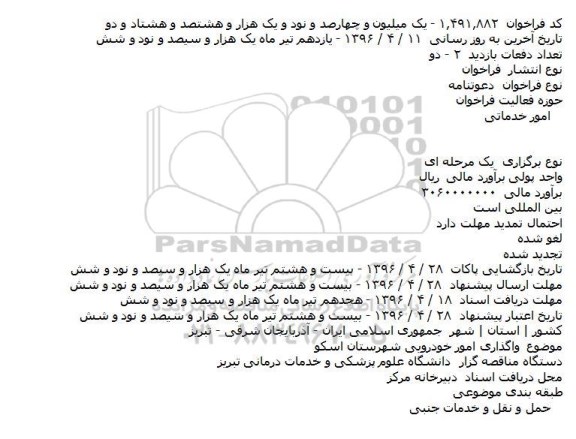 فراخوان ، فراخوان واگذاری امور خودرويی شهرستان اسکو