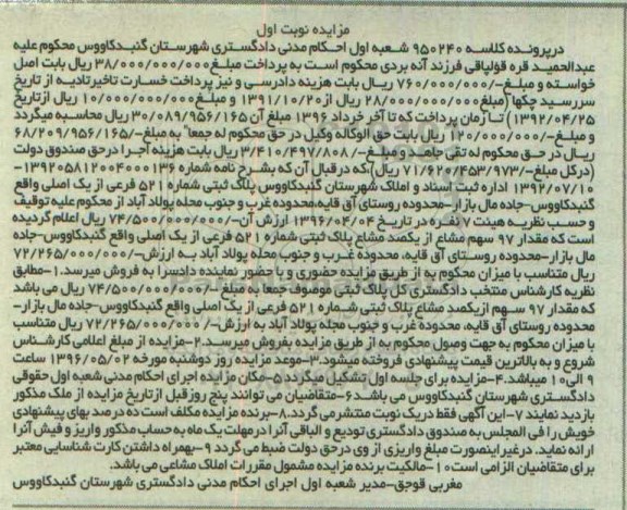 مزایده,مزایده پلاک ثبتی شماره 521 فرعی از یک اصلی نوبت اول