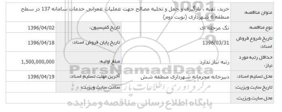 آگهی مناقصه , مناقصه خرید، تهیه ، بارگیری و حمل و تخلیه مصالح