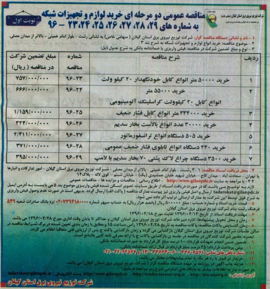 آگهی مناقصه عمومی،مناقصه خرید لوازم و تجهیزات شبکه نوبت اول