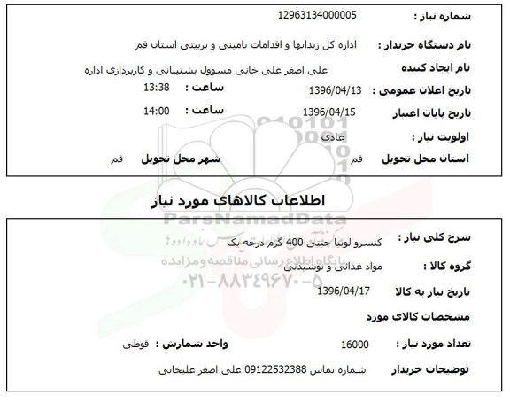 استعلام , استعلام کنسرو لوبیا چیتی