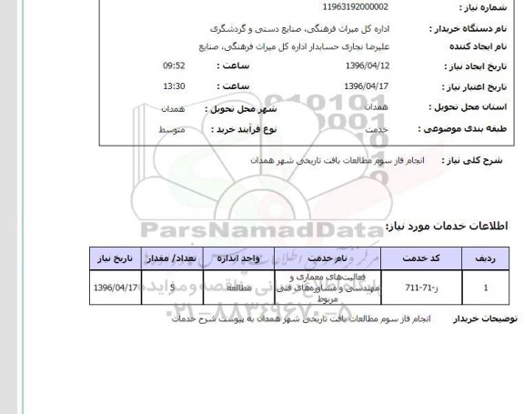 استعلام, استعلام  انجام فاز سوم مطالعات بافت تاریخی