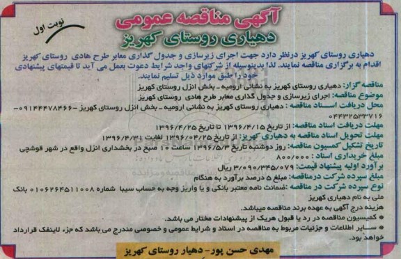 آگهی مناقصه , مناقصه اجرای زیرسازی و جدول گذاری معابر