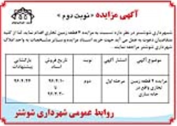 مزایده,مزایده 4 قطعه زمین تجاری - نوبت دوم