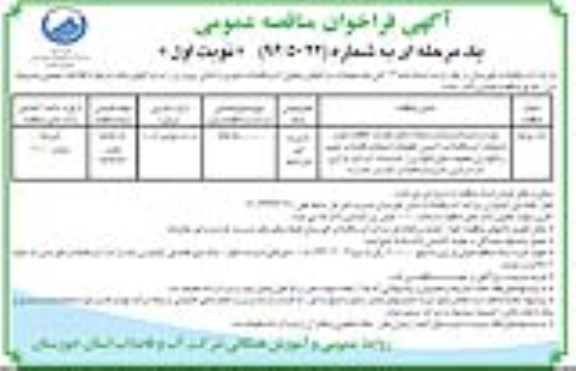 آگهی فراخوان مناقصه عمومی ,مناقصه بهره برداری تاسیسات و شبکه شامل حوادث اتفاقات نصب انشعابات آب