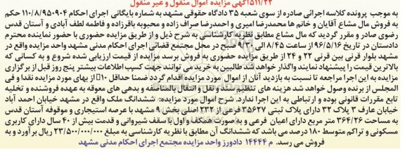 مزایده,مزایده ششدانگ ملک مساحت 364.26متر