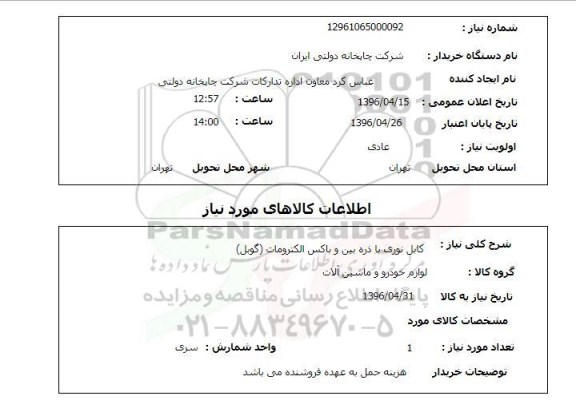 استعلام ، کابل نوری با ذره بین و