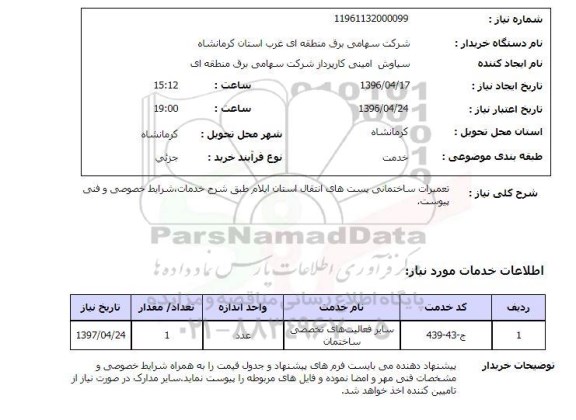 استعلام ,استعلام تعمیرات ساختمانی پست های انتقال استان ایلام