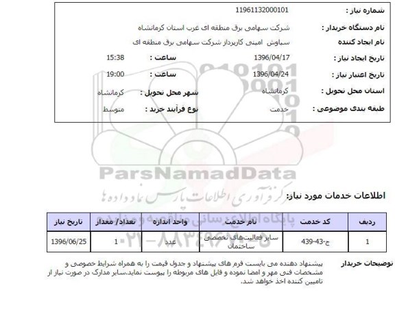 استعلام ,استعلام سایر فعالیت های تخصصی ساختمان