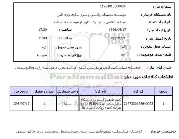 استعلام, استعلام  کیت لنفوپروولیفریشن اسبی 