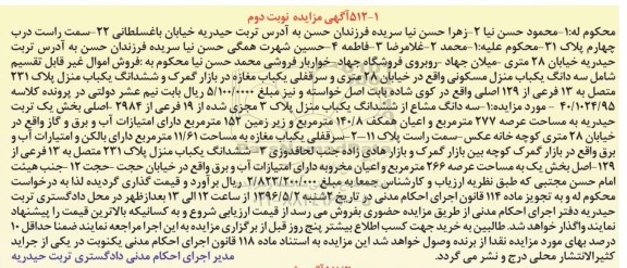 مزایده,مزایده ششدانگ یکباب منزل نوبت دوم