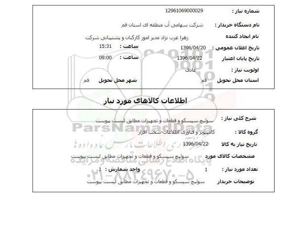 استعلام, استعلام سوئیچ سیسکو و قطعات و تجهیزات