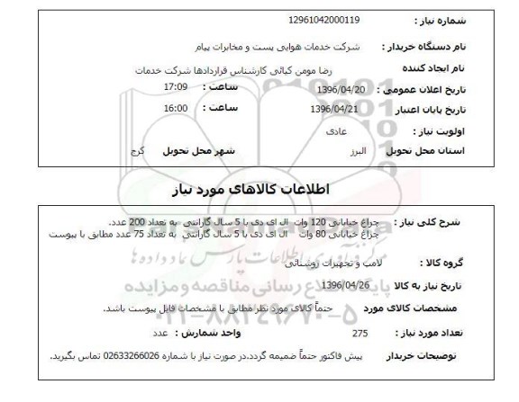 استعلام, استعلام چراغ خیابانی 