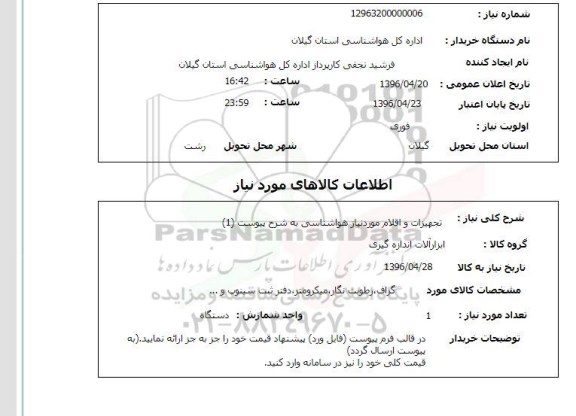 استعلام  گراف ، رطوبت نگار ، میکرومتر ، دفتر ثبت سینوپ و ...