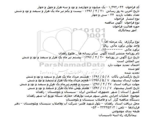آگهی مناقصه ، آگهی مناقصه عملیات اجرایی بخش سوم مرمت نوارهای حفاری