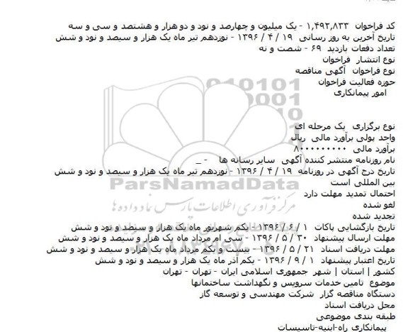 آگهی مناقصه, فراخوان تامین خدمات سرویس و نگهداشت ساختمانها