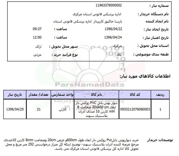 استعلام, استعلام دیوارپوش پانل PVC روکش دار