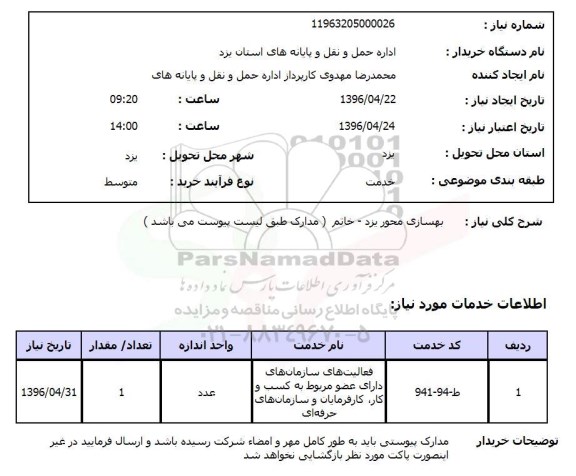استعلام بهسازی محور یزد - خاتم