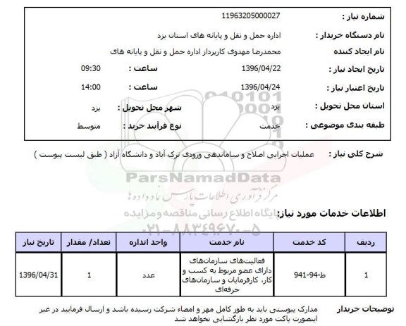 استعلام  عملیات اجرایی اصلاح و ساماندهی ورودی ترک آباد ...