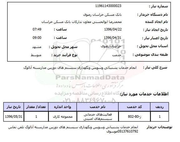 استعلام , استعلام پشتیبانی و سرویس و نگهداری سیستم های دوربین مداربسته