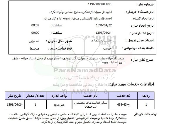 استعلام ، استعلام مرمت امامزاده دهنه شیرین اسفراین