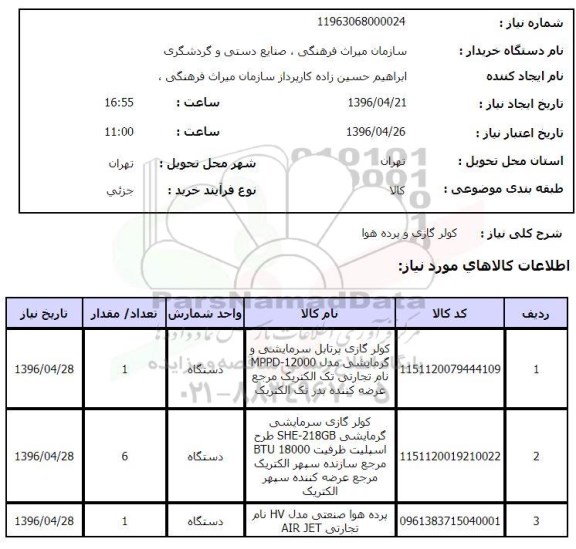 استعلام ,استعلام کولر گازی و پرده هوا