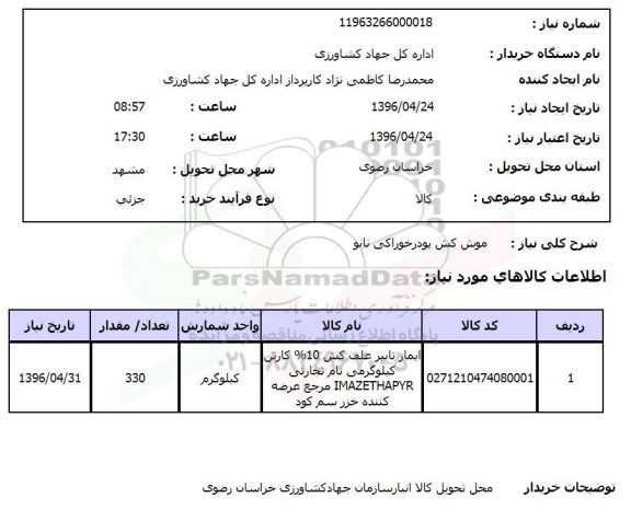 استعلام ، موش کش پودر خوراکی نانو