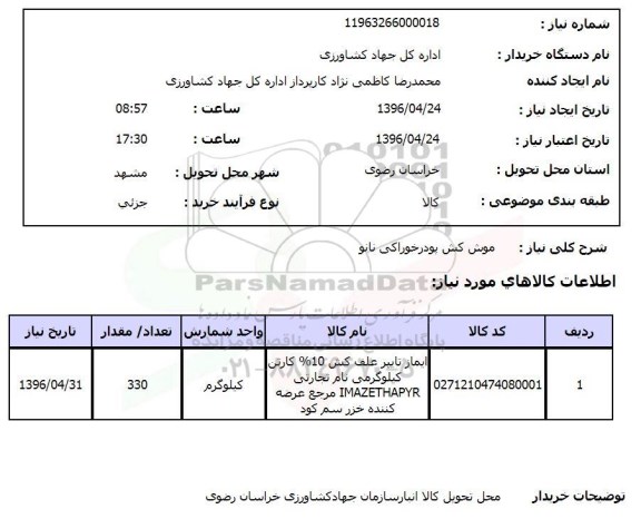 استعلام ، موش کش پودر خوراکی نانو 