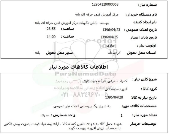 استعلام, استعلام مواد مصرفی کارگاه جوشکاری 