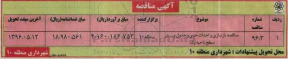 آگهی مناقصه ، مناقصه بازسازی و احداث جوی و جدول