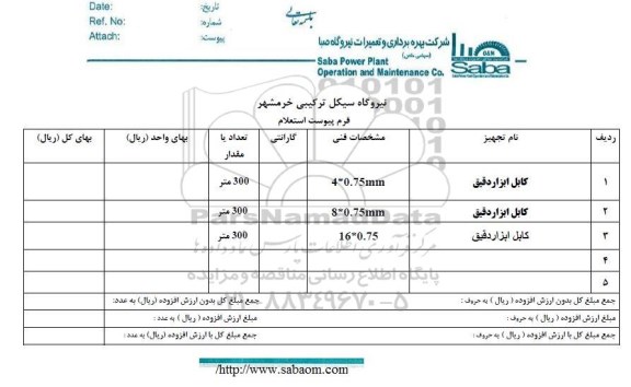 استعلام،استعلام  کابل ابزار دقیق 