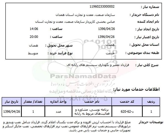 استعلام , استعلام قرارداد تعمیر و نگهداری سیستم های رایانه ای 