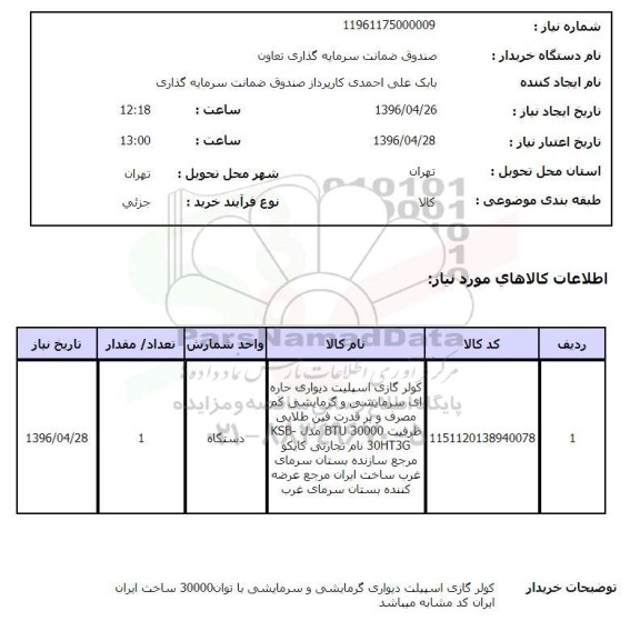 استعلام، استعلام کولر گازی اسپیلت دیواری 