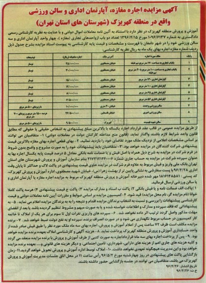 آگهی مزایده ,مزایده اجاره مغازه ، آپارتمان اداری و ...