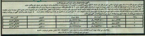 مزایده,مزایده واگذاری تعداد سه قطعه زمین با کاربری مسکونی